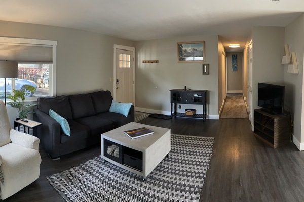 Living room, sofa sleep couch pulls out to full bed