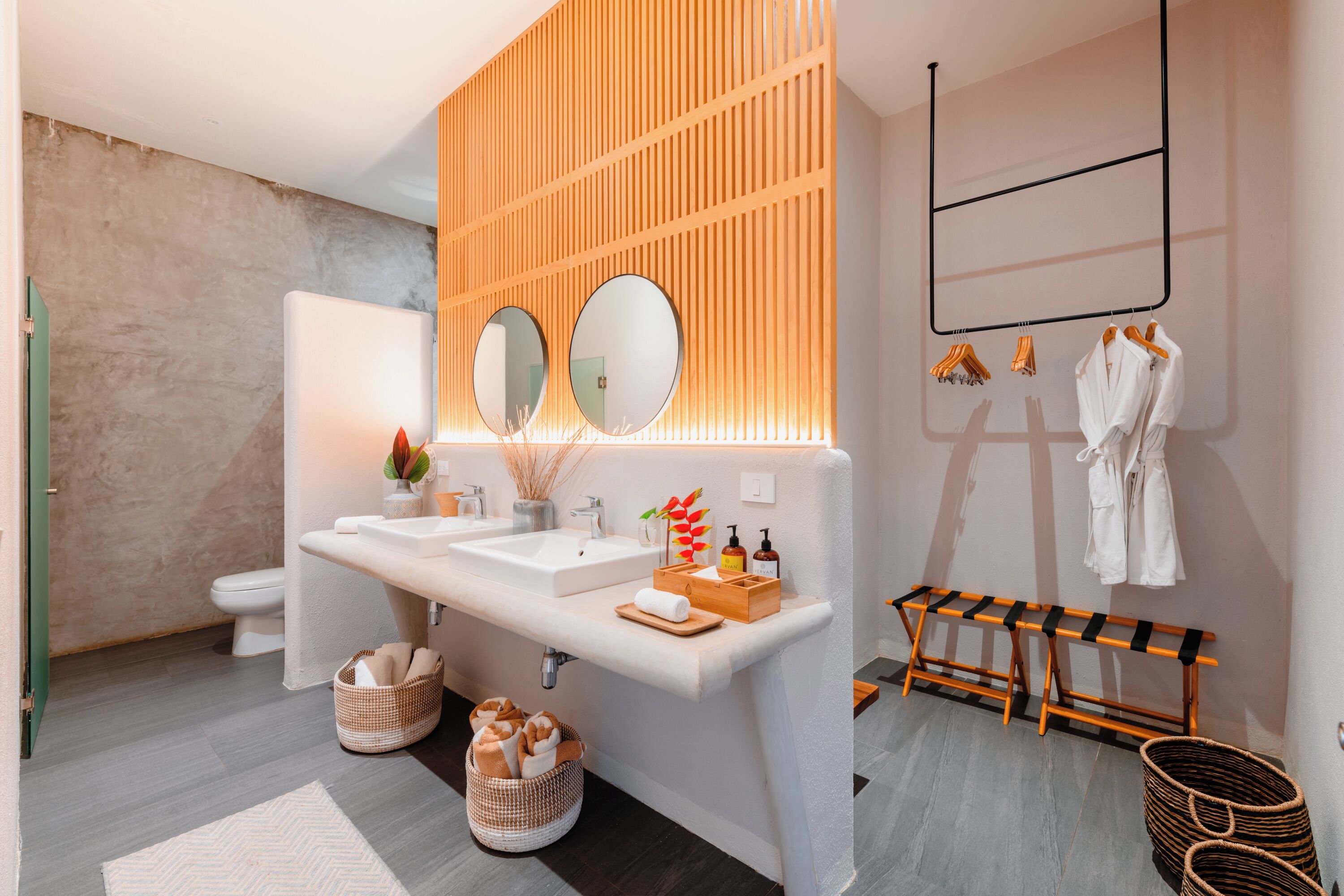 luxury double room, 2 queen beds, hot tub | bathroom | shower, rainfall showerhead, designer toiletries, hair dryer