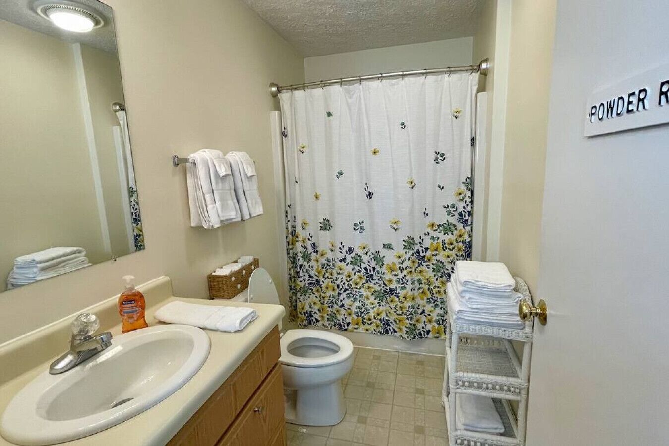 Combined shower/tub, hair dryer, towels