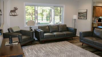 Älytelevisio, pöytätennispöytä, kirjoja, stereot