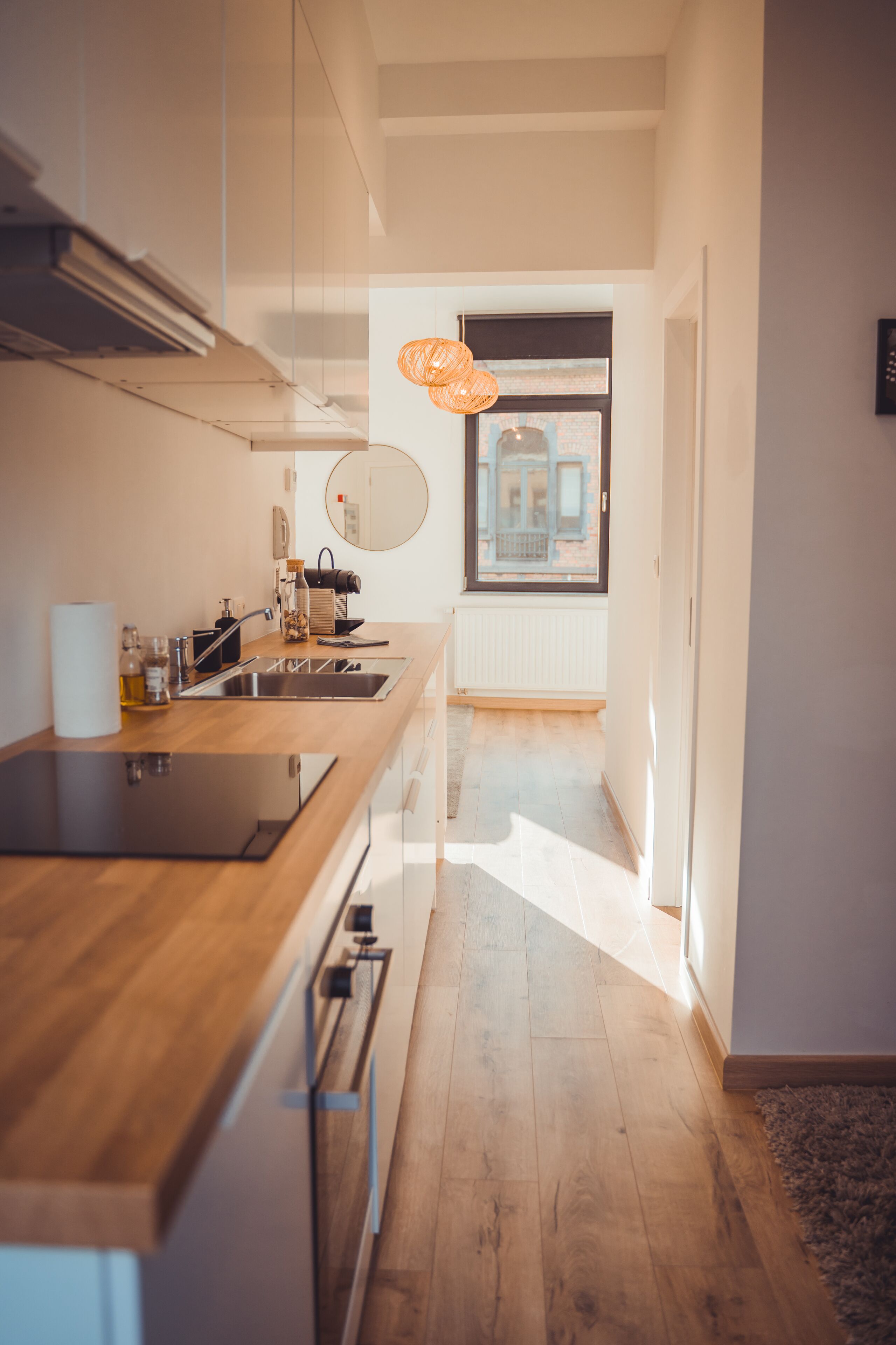 Microwave, oven, coffee/tea maker, cookware/dishes/utensils