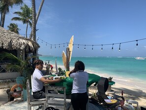 On the beach, beach towels