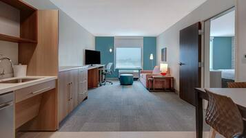 Suite, 1 Bedroom, Accessible (Mobility & Hearing, Roll-in Shower) | Living area | 50-inch Smart TV with digital channels, TV