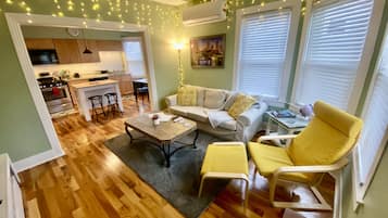 TV connectée, cheminée, livres