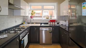 Fridge, microwave, oven, electric kettle