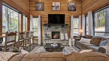 Smart TV, fireplace, video games, table football