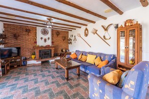 TV, fireplace, table football, ping pong