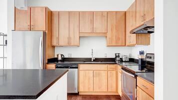 Fridge, microwave, oven, dishwasher