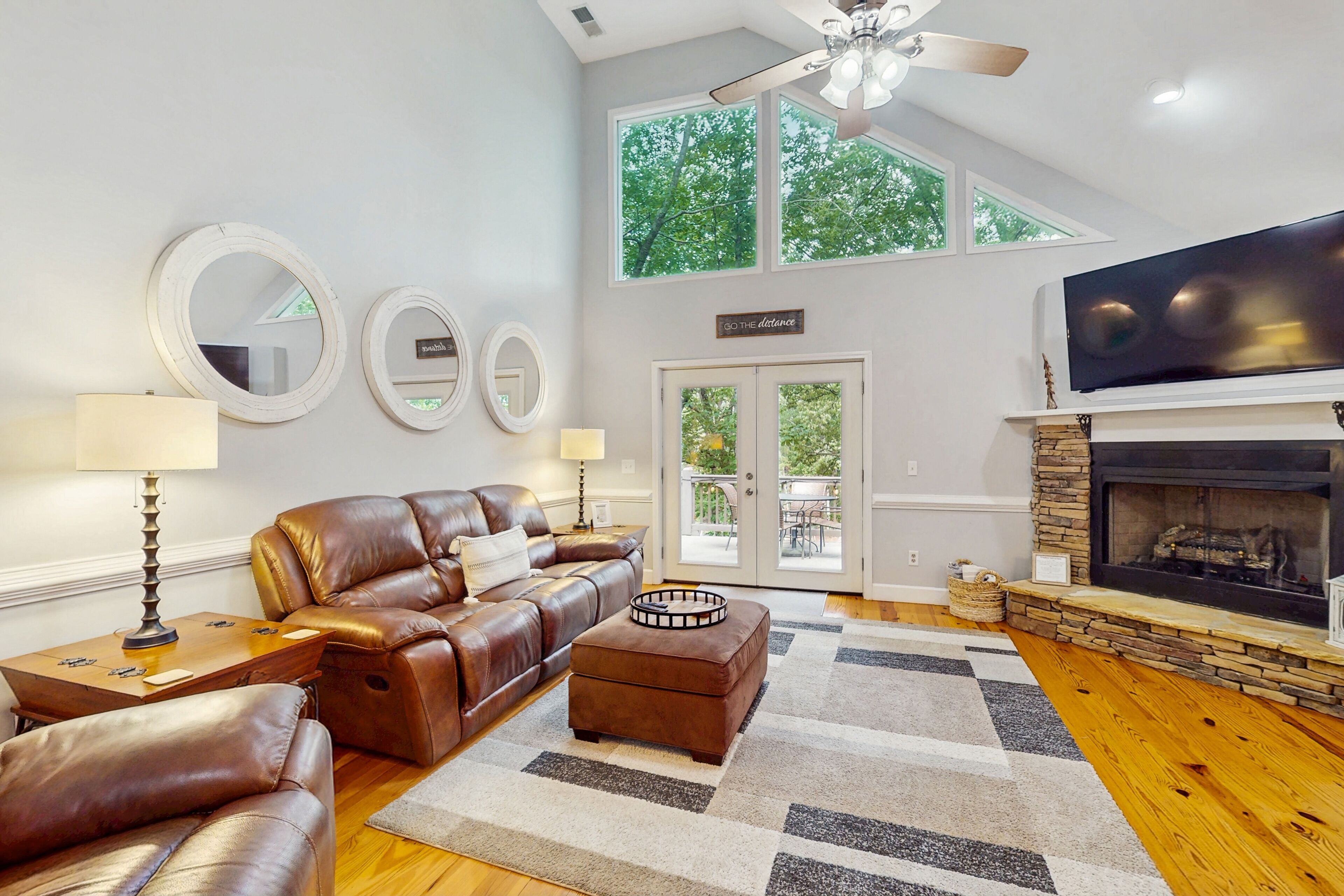 TV, fireplace, foosball