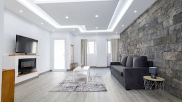 TV, fireplace