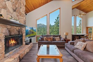 TV, fireplace, foosball