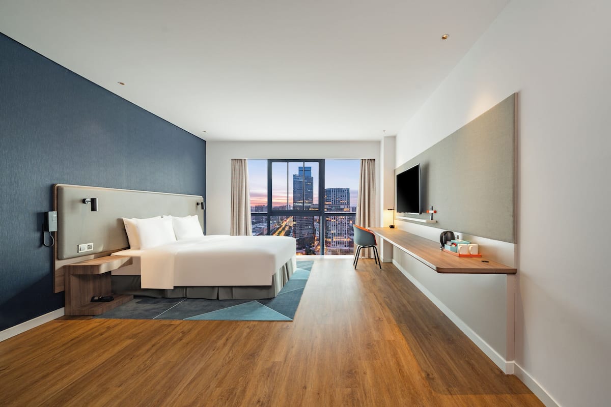 In-room safe, desk, laptop workspace, blackout curtains