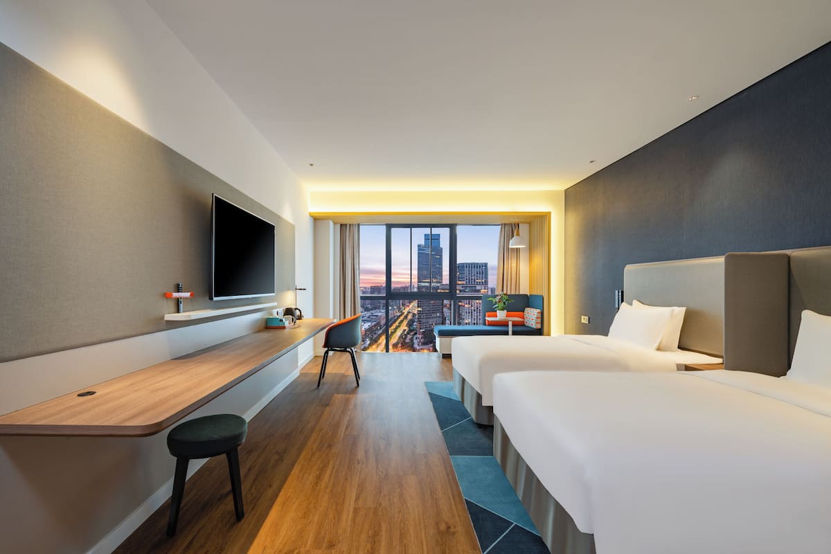 In-room safe, desk, laptop workspace, blackout curtains