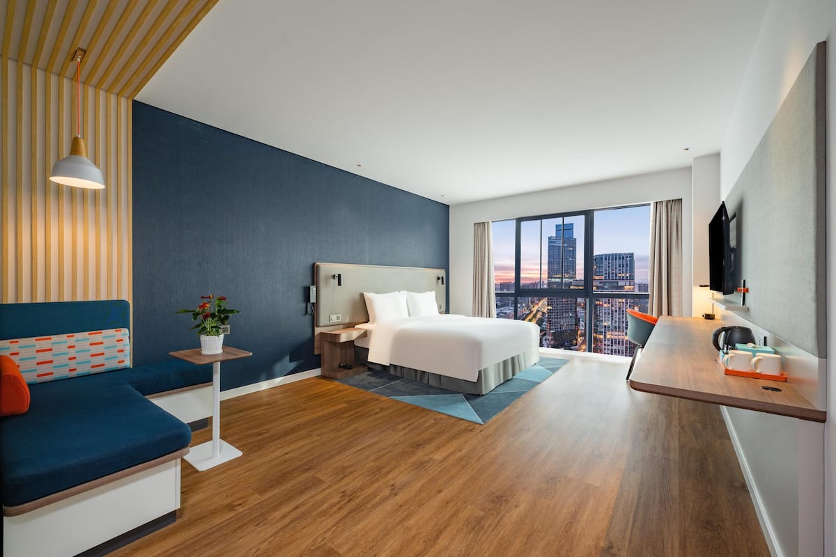 In-room safe, desk, laptop workspace, blackout curtains