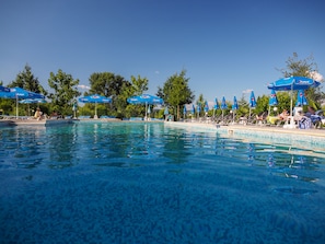 Outdoor pool, open 6:00 AM to 10:00 PM, pool umbrellas, sun loungers - Dolna Bania Hotel (Dolna Banya)