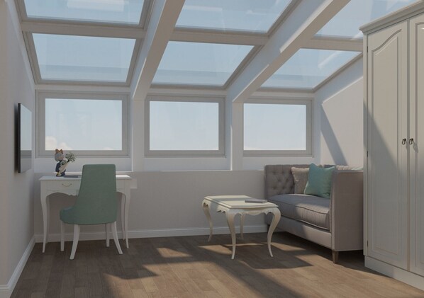 Suíte panorâmica | Roupas de cama premium, cofres nos quartos, cortinas blackout