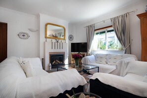 Televisión y chimenea 