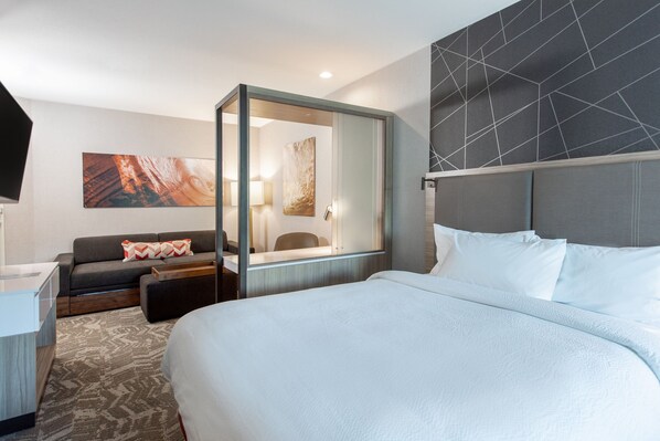 Hypo-allergenic bedding, desk, laptop workspace, iron/ironing board