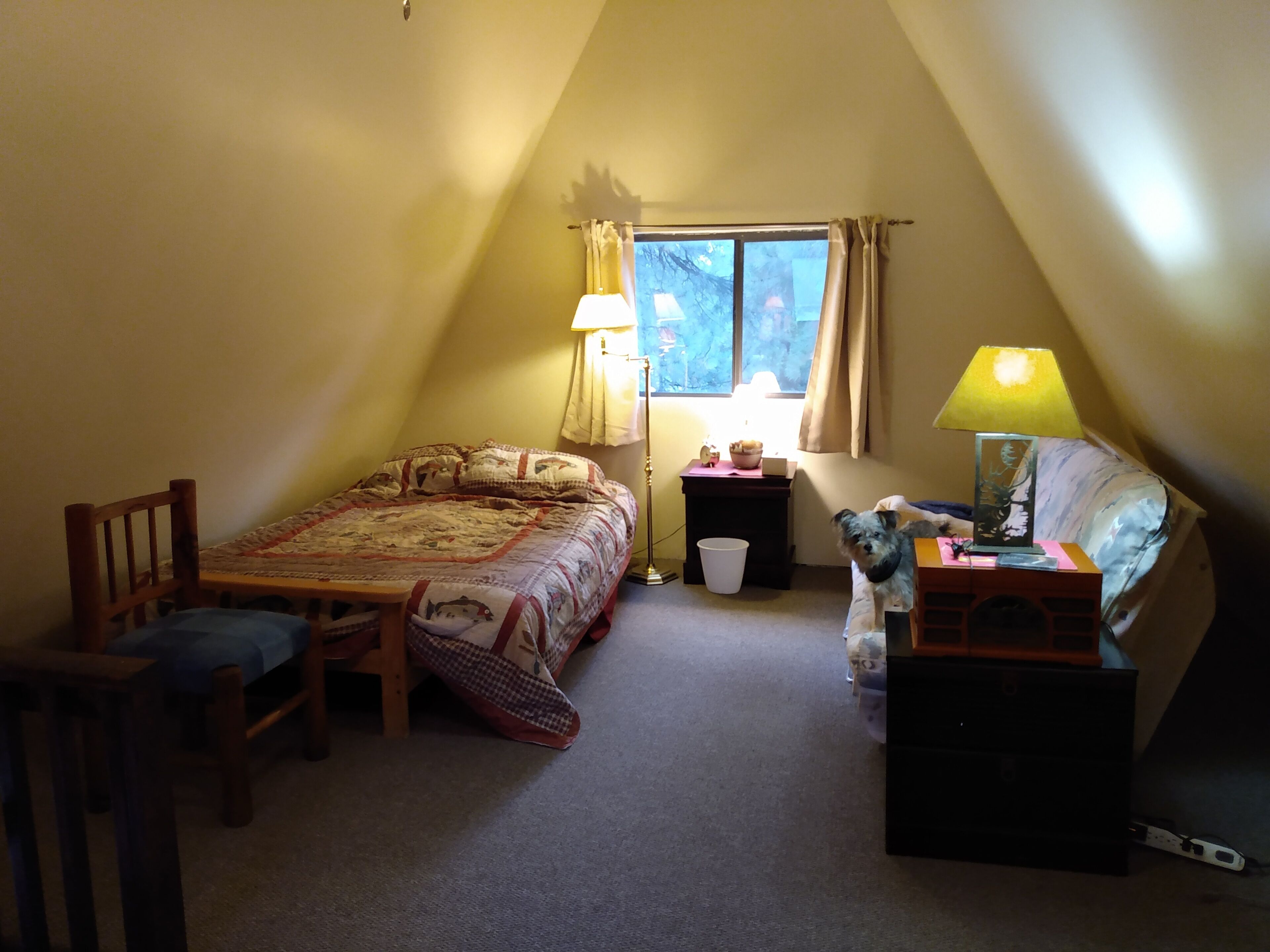 Cool 'A' frame cabin in the ponderosa pines.