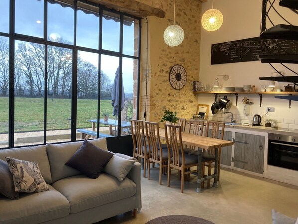 Fireplace - Stylish 2 bedroom loft style apartment with shared pool in Dordogne, (Marsalès, Monpazier)