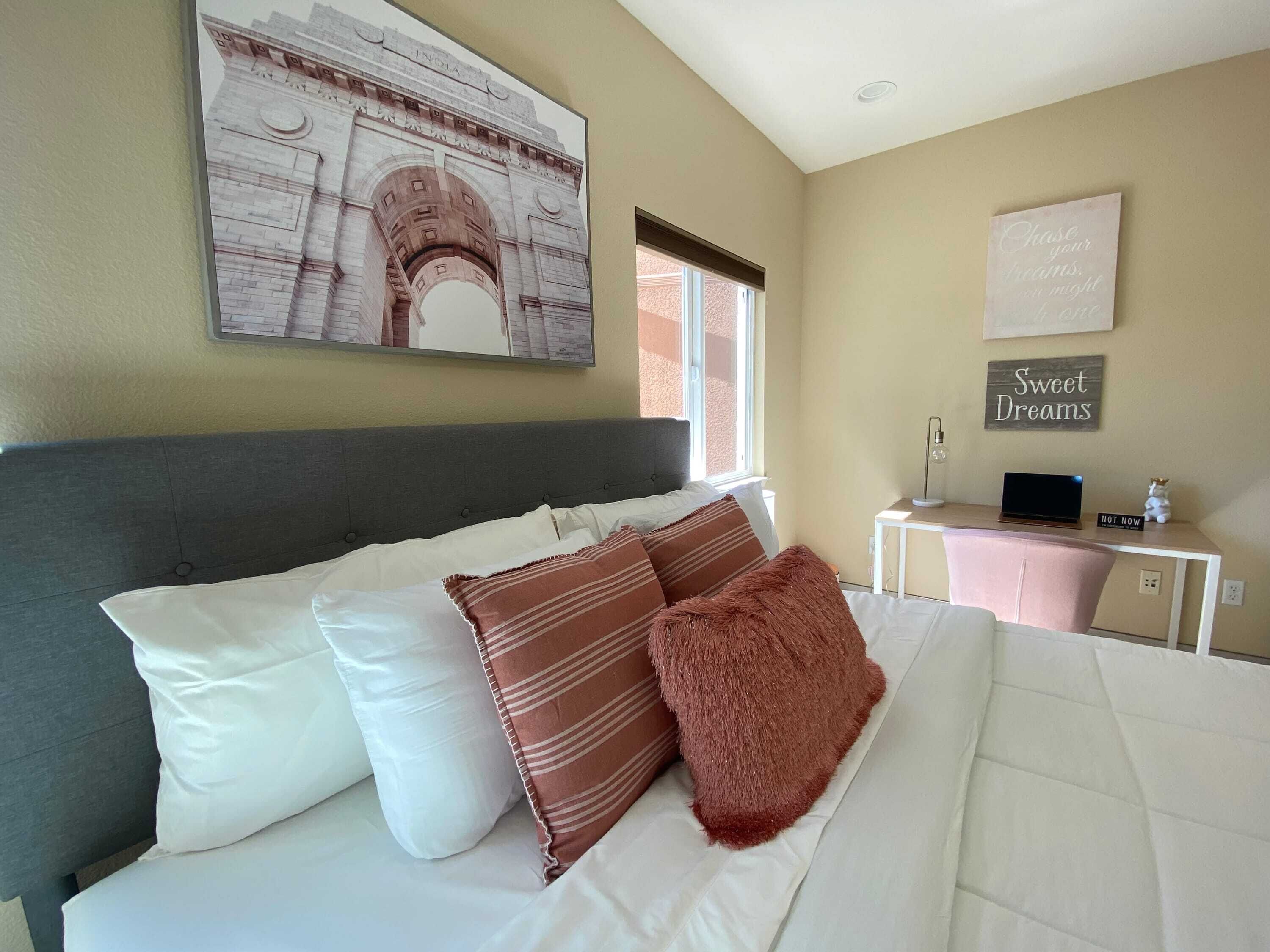 2 bedrooms, desk, iron/ironing board, travel crib