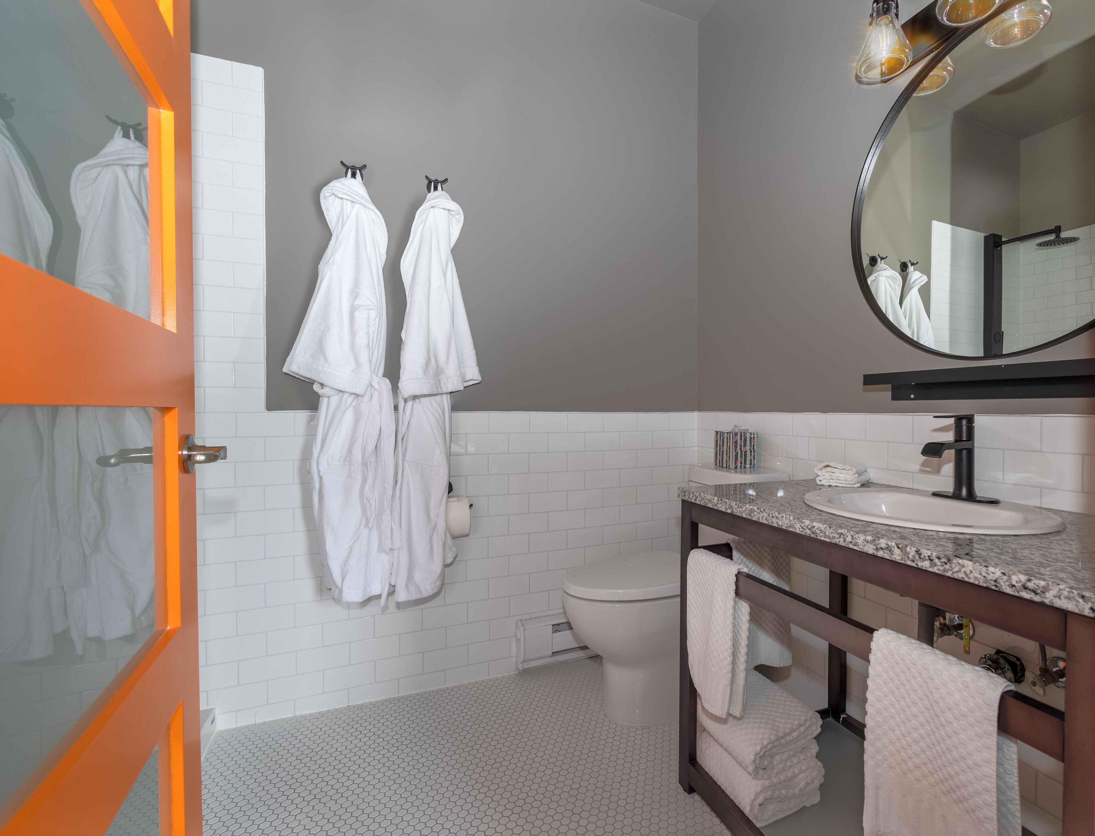 signature studio suite, 1 king bed with sofa bed, kitchenette | bathroom | designer toiletries, hair dryer, dressing gowns, towels