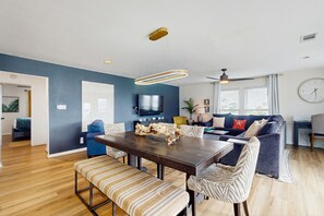 TV - Classic beach home with ocean view, pool, high-speed WiFi, central AC, & W/D (Galveston)