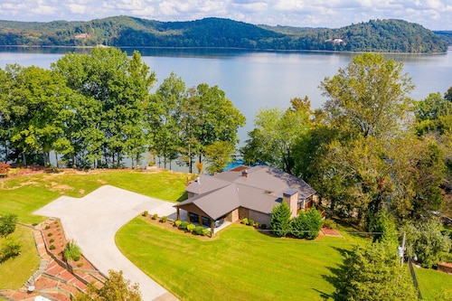 Lake front with dock and boat ramp