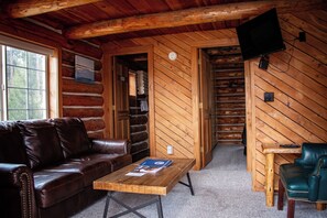 Family Cabin, Balcony, Mountain View | Living area | 32-inch Smart TV with digital channels, TV, Netflix