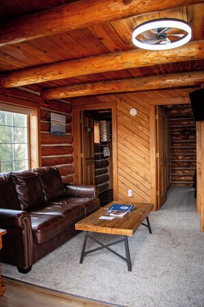 Cabane Familiale, balcon, vue montagne | Coin séjour
