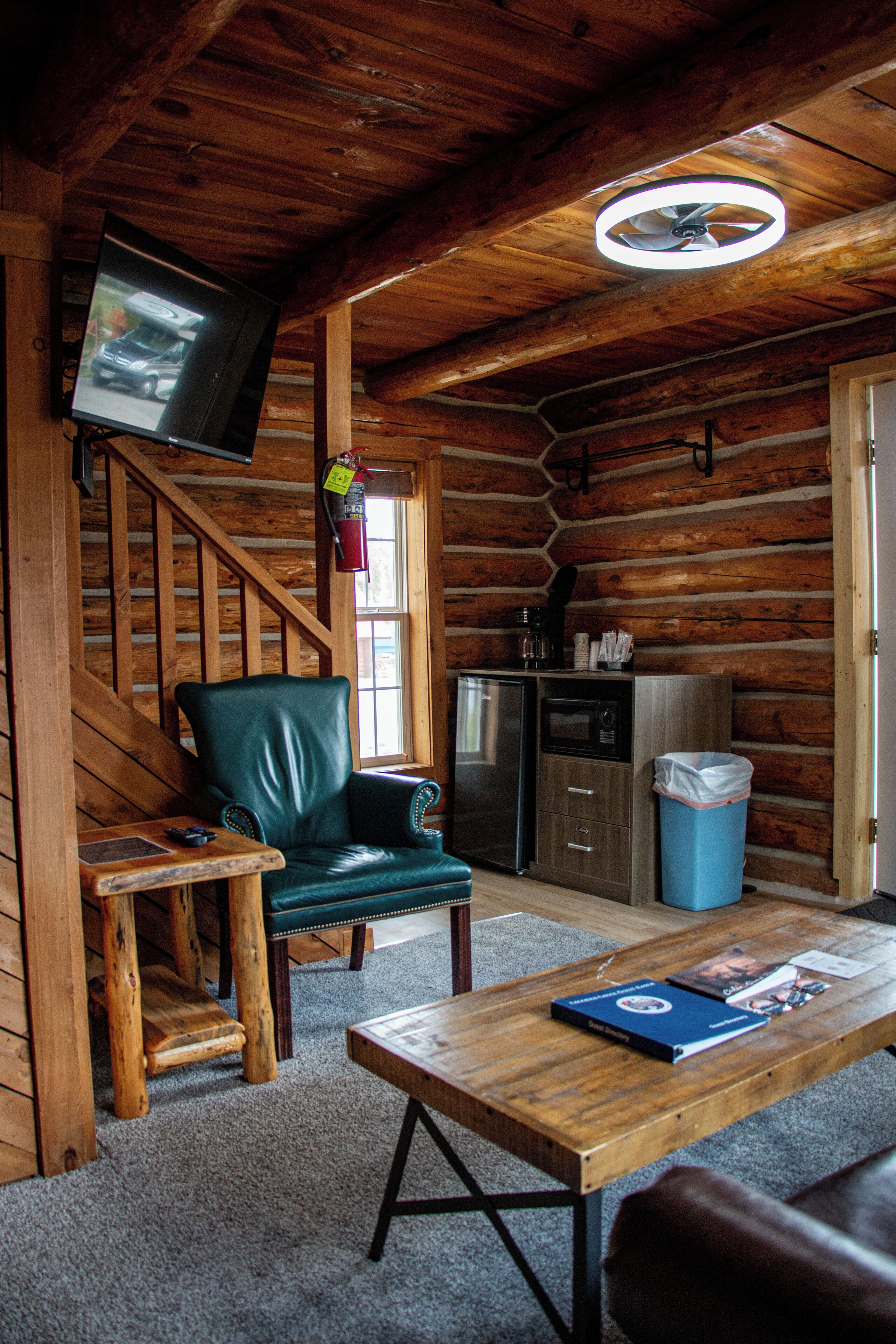 family cabin, balcony, mountain view | living area | 32-inch smart tv with digital channels, tv, netflix