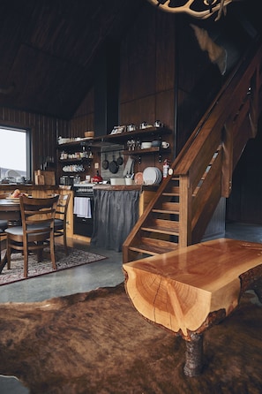 Dining - Secluded Rustic Cabin near Twizel (Ben Ohau)