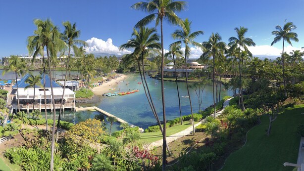 A resort with a pool, palm trees, and a view of the ocean. - All in Japanese 🇯🇵 Located on the dry side of Waimea, the sunset and the wonderful sea view (Kamuela)