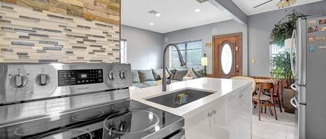 Fridge, microwave, dishwasher, toaster