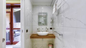 Hair dryer, towels, toilet paper