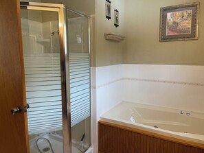 Hair dryer, towels, shampoo