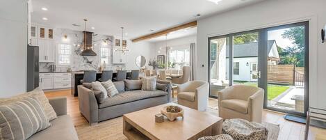 TV, fireplace, video games, foosball