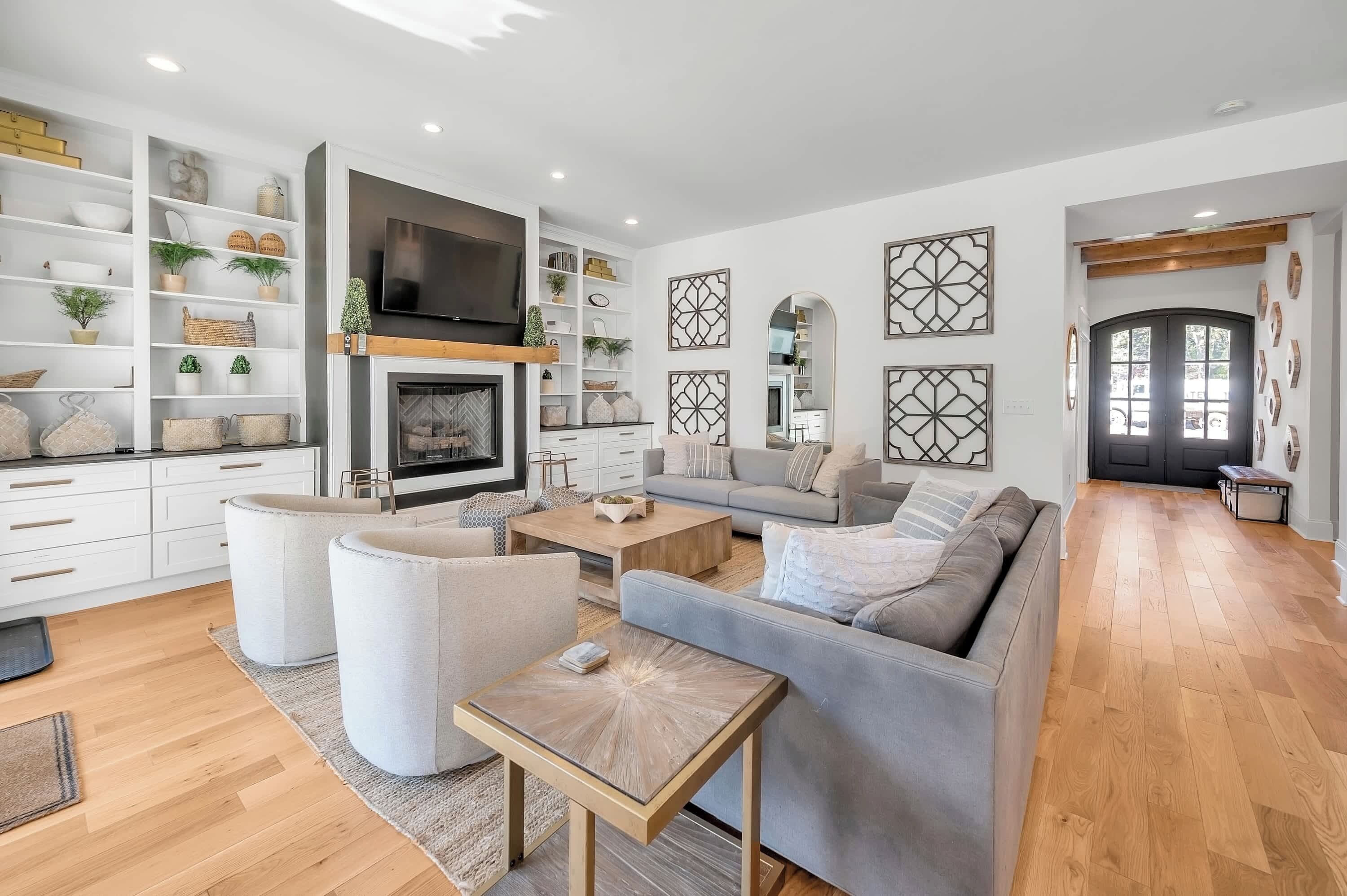 TV, fireplace, video games, table football