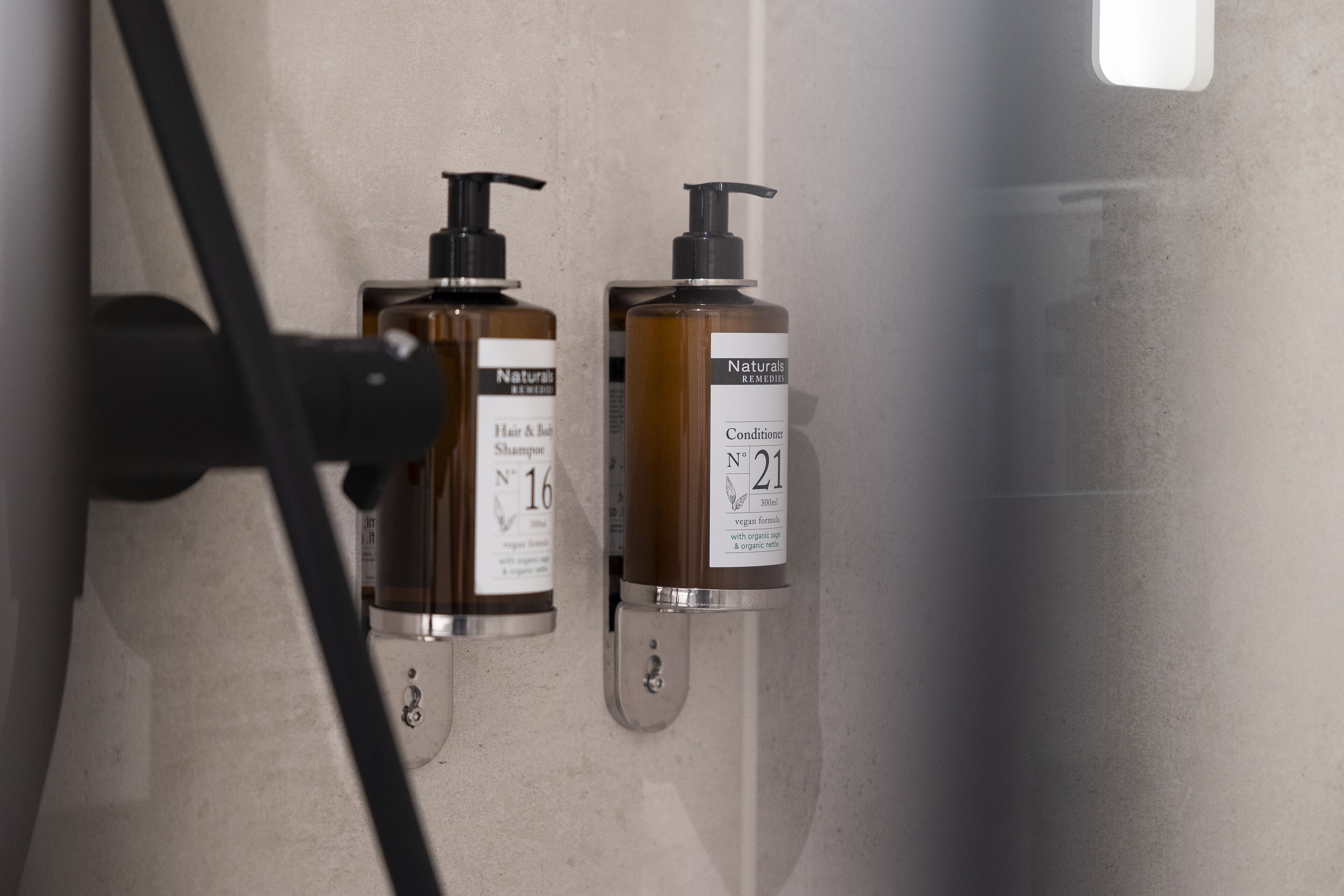 superior double room | bathroom | shower, rainfall showerhead, hair dryer, towels