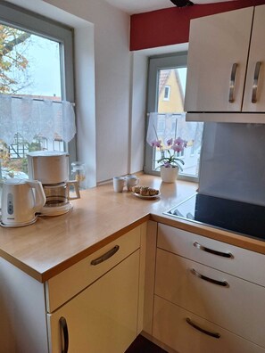 Frigorífico, microondas, placa de cocina y lavavajillas