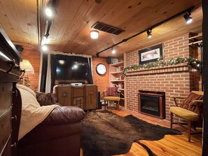 Smart TV, fireplace, DVD player, video library