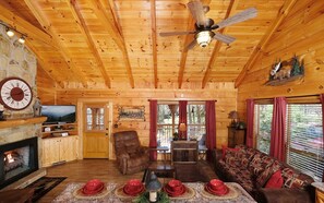 TV, fireplace, DVD player, books - Had Me at Merlot - 2-Minute Walk to The Island! (Pigeon Forge)