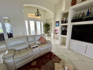 Smart TV, books, music library, stereo