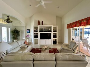 Smart TV, books, music library, stereo