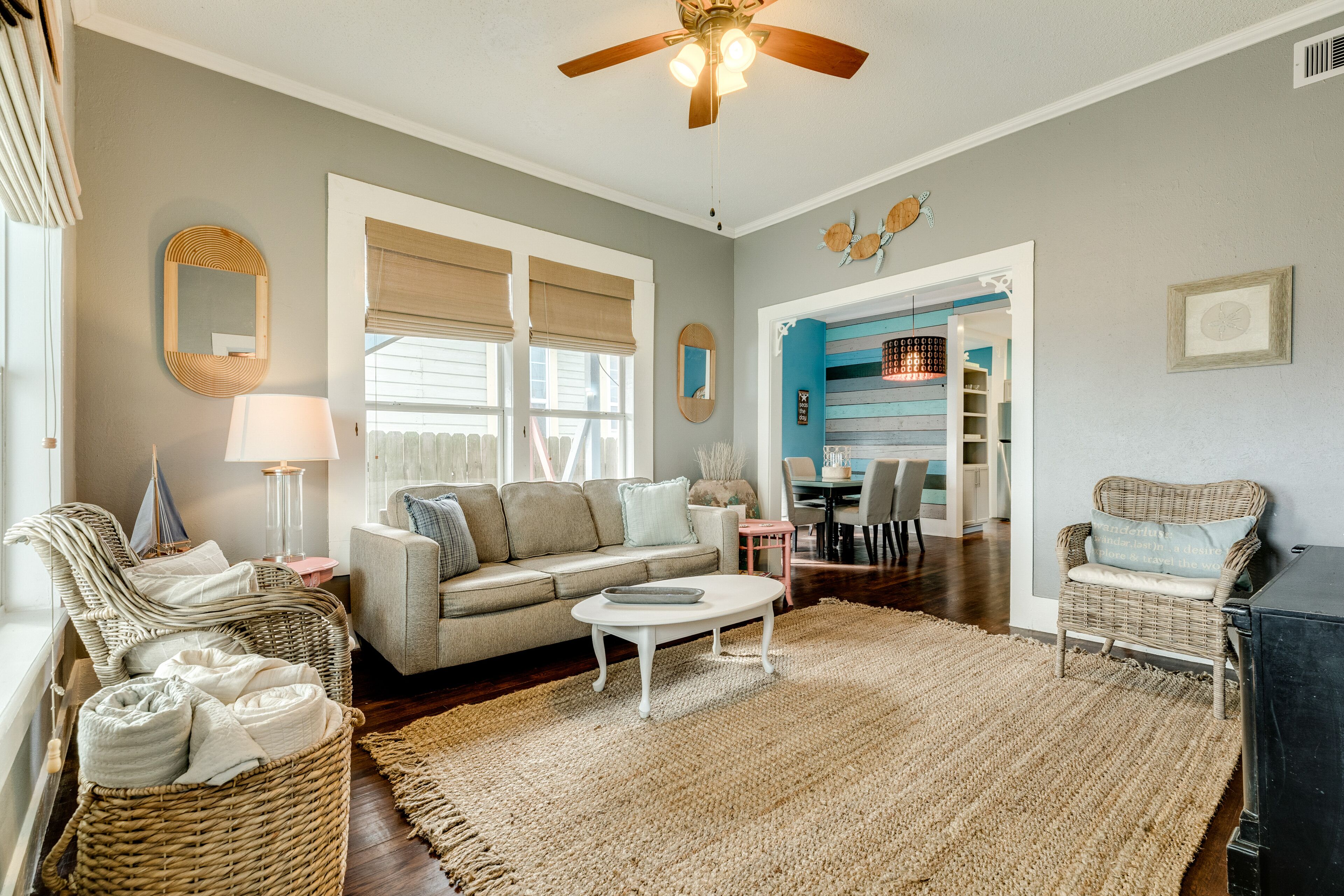 Gulf-view getaway with AC, WiFi, and enclosed yard with shared courtyard & grill