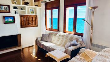 Een televisie, een open haard en een dvd-speler