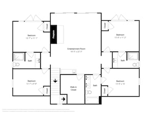 A floor plan of a hotel with four bedrooms, two bathrooms, an entertainment room, and a walk-in closet. - Celebration at Deep Creek by Taylor Made Deep Creek (Oakland)