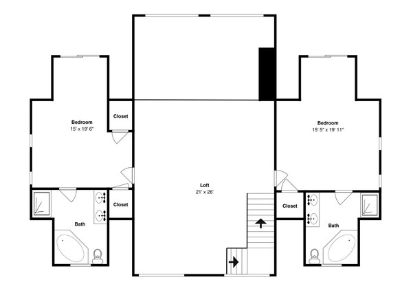 A floor plan of a hotel room with two bedrooms, two closets, a loft, and two bathrooms. - Colorado Dreamin' by Taylor Made Deep Creek (McHenry)