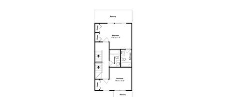 A floor plan of a property with a balcony, two bedrooms, a bathroom, and closets.