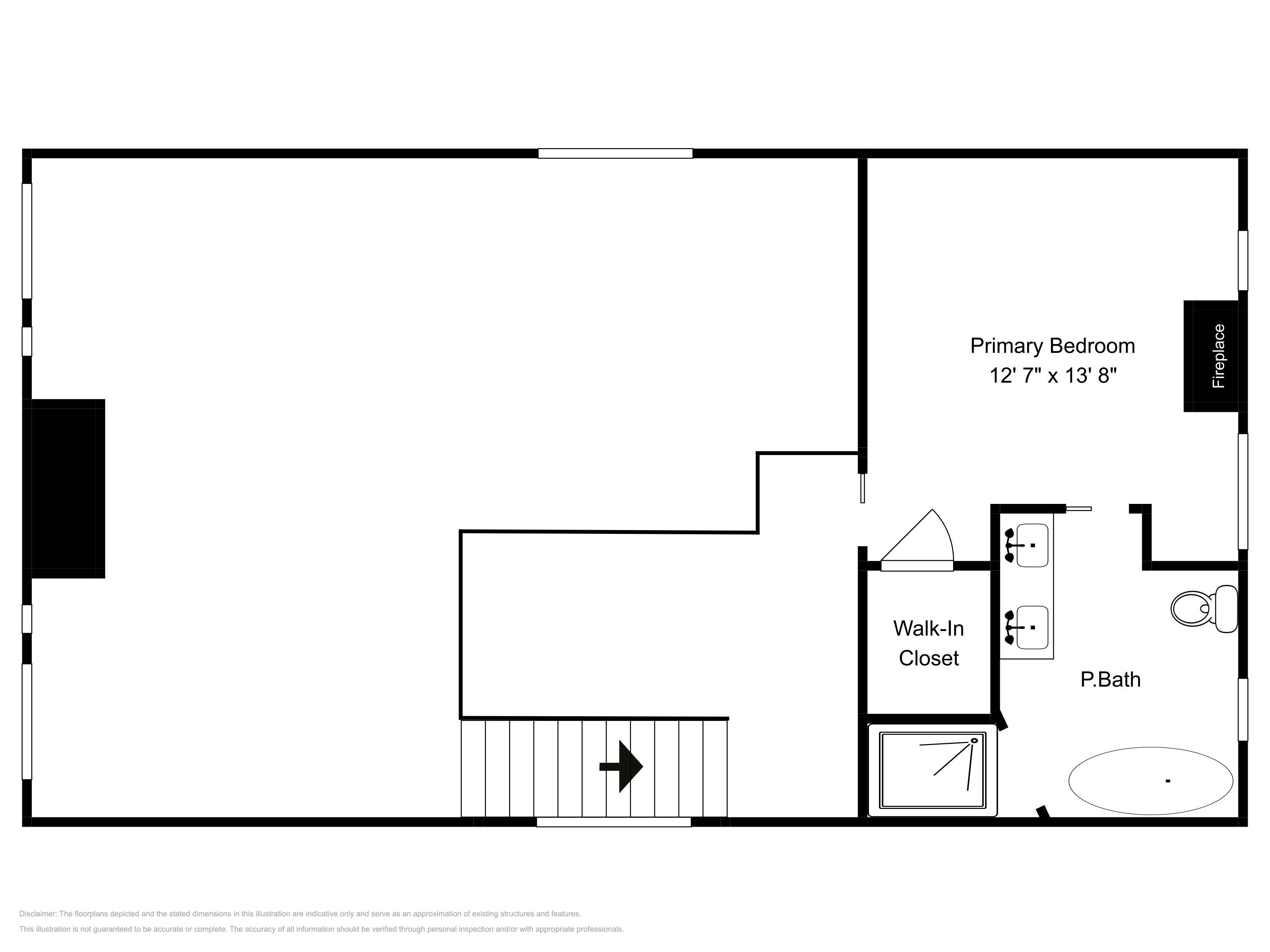 A floor plan with a primary bedroom, walk-in closet, and a P.Bath.